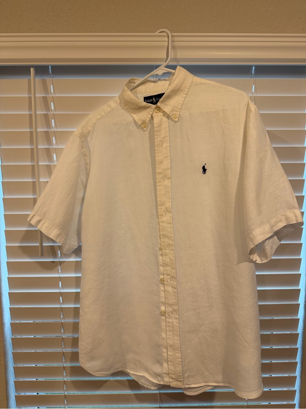 Ralph Lauren Cream Short-Sleeve Button-Down Shirt with Pony Logo